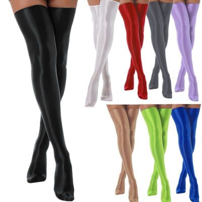 Women's Opaque Stockings Cosplay Over Knee Shiny Glossy Thigh High Tights Socks